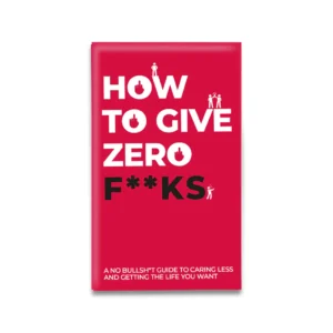 A set of bright red cards titled How to Give Zero F**ks – Cards, featuring hand icons as letters. This bold Estonian design is a no-nonsense guide to caring less and living more, perfect for concept shops seeking standout items. Gate21.ee