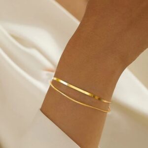 A close-up of a person&rsquo;s wrist adorned with two ZEN Bracelets, ideal for adding unique elegance to your look. The wearer is dressed in a light garment, with the softly blurred background evoking Tallinn shopping inspiration. Gate21.ee