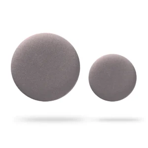 Two round, flat, metallic pink foam pads of different sizes are displayed on a white background with soft shadows—an example of minimalist design found in the Double - Metallic Pink collection. Gate21.ee