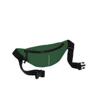 The Waistbag - Dark Green features a black adjustable strap, black zip, and a subtle vertical white line on the front. Reflecting curated Estonian design, it is shown against a plain white background. Gate21.ee