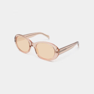 The ANMA - Champagne sunglasses feature rounded, oversized frames in light brown translucent material with matching brown-tinted lenses, inspired by Estonian design, shown on a plain white background. Gate21.ee