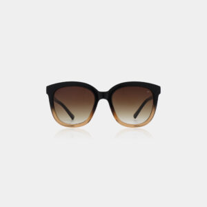 The BILLY - Black Brown Transparent sunglasses feature black frames fading into brown at the bottom and brown gradient lenses, ideal for unique style on your Tallinn shopping trip, shown against a plain white background. Gate21.ee