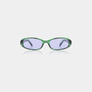 The MACY - Green Marble Transparent sunglasses feature oval-shaped, green marbled frames and light purple lenses, reflecting modern Estonian design, displayed on a plain white background. Gate21.ee