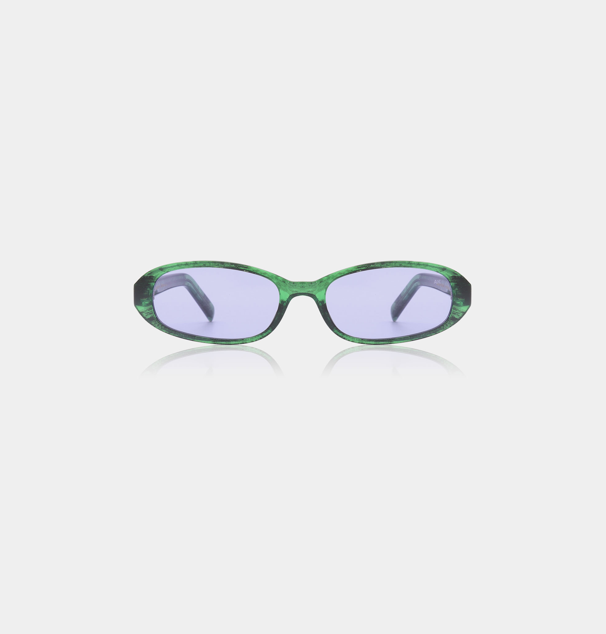 The MACY - Green Marble Transparent sunglasses feature oval-shaped, green marbled frames and light purple lenses, reflecting modern Estonian design, displayed on a plain white background. Gate21.ee
