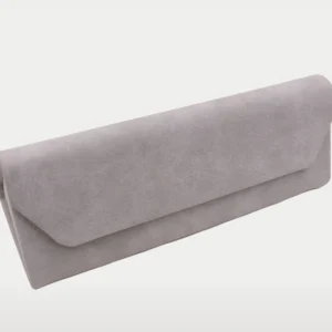 A. Kjaerbede - Sunglasses Case Fold: A rectangular, light grey suede case with a fold-over flap, featuring Estonian design, shown against a plain white background. Gate21.ee