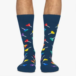 Show off your style with Lollipops - Regular: blue socks featuring red, yellow, green, purple, and blue lollipop patterns. Find them at a curated concept shop during your next Tallinn shopping trip!. Gate21.ee