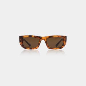 FAME - Havana: Rectangular tortoiseshell sunglasses with brown lenses, inspired by Estonian design, shown on a plain white background. Gate21.ee