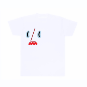The RCR Faces T-shirts - K&Otilde;IK is a white tee with an abstract face: two black oval eyes, a red squiggly mouth, and a red diagonal nose&mdash;perfect for anyone after stand-out style or unique gift ideas. Gate21.ee