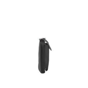 The Cincinnati - Phone Pocket and Wallet - Black shown side-on against a white background features a slim Estonian design with a top flap and metal strap attachments—ideal for Tallinn shopping or chic city outings. Gate21.ee