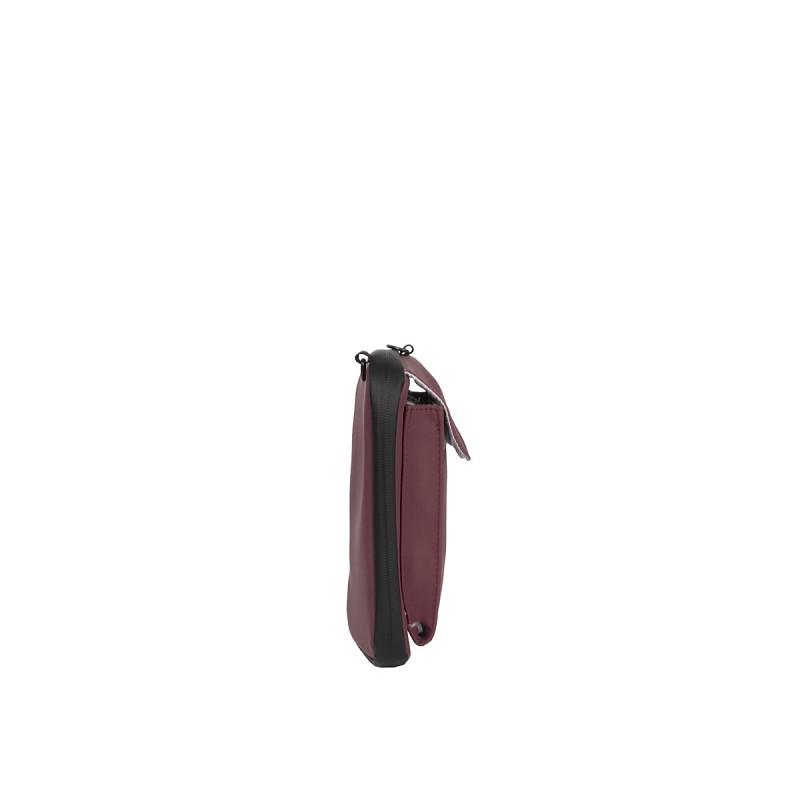 The Cincinnati Phone Pocket and Wallet in burgundy is a slim, rectangular accessory with elegant Estonian design, shown from the side on a white background, featuring a small handle at the top. Gate21.ee