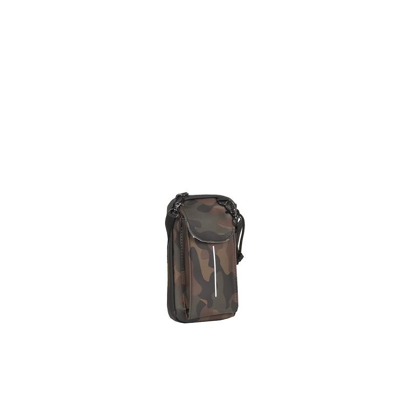 The Cincinnati - Phone Pocket and Wallet in Brown Camo is a compact, rectangular crossbody bag with a front flap pocket and zip fastening—ideal for stylish outings in Tallinn. Shown on a plain white background. Gate21.ee
