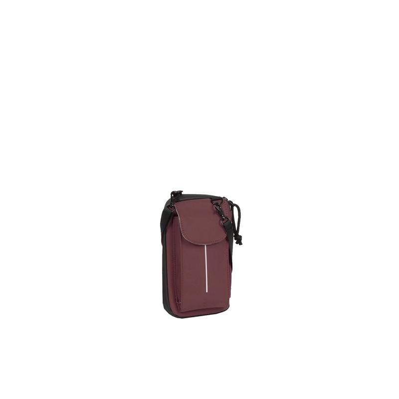 The Cincinnati - Phone Pocket and Wallet in burgundy, a compact crossbody bag with a front flap, zip pocket, and black strap, is perfect for your next Tallinn shopping trip—shown against a white background. Gate21.ee