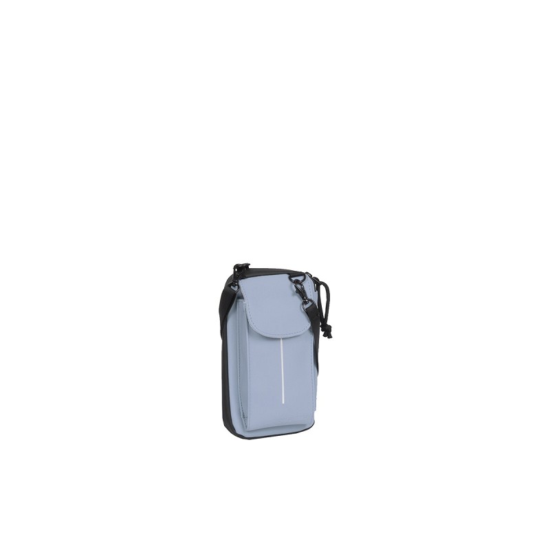 The Cincinnati - Phone Pocket and Wallet in Soft Blue is a small rectangular crossbody bag with a front flap, zip, and black adjustable strap, showcased against a plain white background. Gate21.ee
