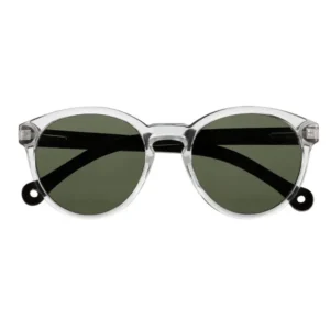The "Costa" Crystal Sunglasses feature round clear plastic frames, dark lenses, and black arms—an eye-catching accessory for Tallinn shopping or a unique gift idea. Shown on a white background. Gate21.ee