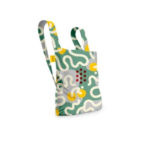 The Tour de France - Special Edition reusable tote bag features two handles and an abstract green, yellow, white, and red pattern—ideal for carrying your finds from a Tallinn shopping trip or any trendy concept shop visit. Gate21.ee