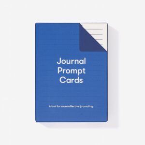 Journal Prompt Cards come in a blue box with a folded notebook page graphic and the tagline "A tool for more effective journalling." Featuring curated Estonian design, they're an inspired choice for any gift shop. Gate21.ee