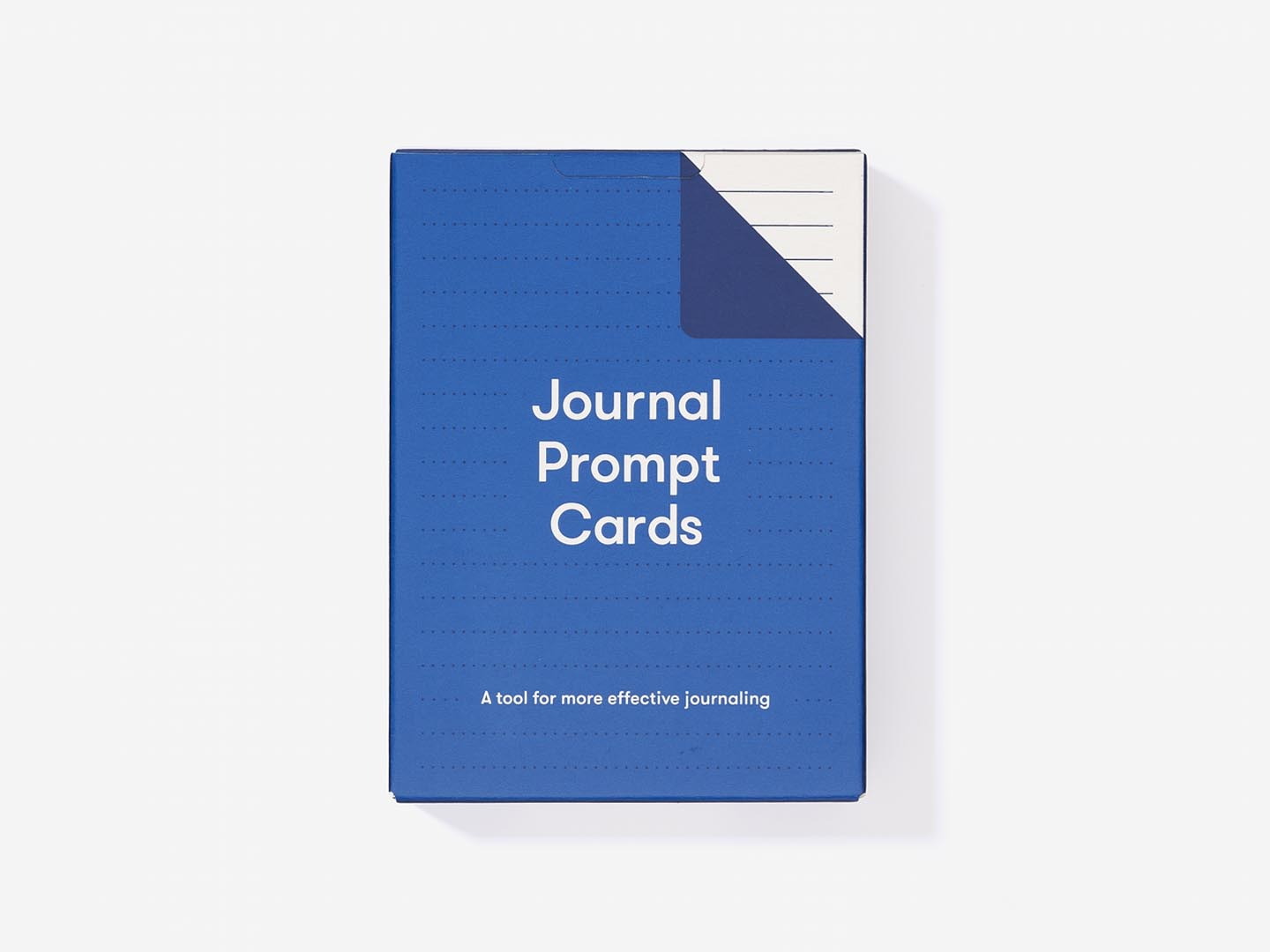 Journal Prompt Cards come in a blue box with a folded notebook page graphic and the tagline "A tool for more effective journalling." Featuring curated Estonian design, they're an inspired choice for any gift shop. Gate21.ee