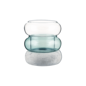 The Bagel Candleholder in teal features a stack of three rounded, flattened shapes in varied finishes, inspiring unique home d&eacute;cor ideas for Tallinn shoppers against a plain white backdrop. Gate21.ee