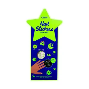 Discover Glow in the Dark - Nail Stickers: a curated set with a green star-shaped top, blue background, and 200 glow-in-the-dark designs—plus a hand with decorated nails. Ideal for Tallinn shoppers looking for unique Estonian style!. Gate21.ee
