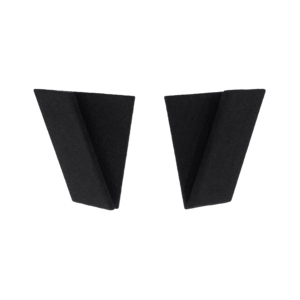 Two black, angular, three-dimensional geometric shapes positioned side by side on a plain white background—perfect statement pieces for a stylish Tallinn shopping concept store or unique gift shop display. Gate21.ee