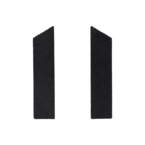 Two black, vertical, rectangular shapes stand parallel on a white background. Each rectangle has a diagonal cut at the top, slanting in opposite directions—a minimalist example of Estonian design perfect for gift shop displays or unique ideas. Gate21.ee