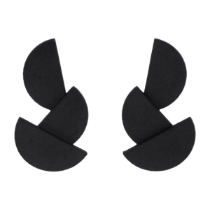 Two pairs of black geometric shapes, each consisting of three overlapping semicircles arranged vertically on a white background&mdash;ideal for adding a curated touch to any Tallinn shopping concept shop. Gate21.ee