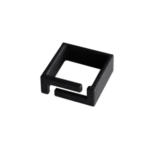 A black, square-shaped plastic or metal bracket with an open end and a cut-out section on one side, showcased on a plain white background—perfect for any curated concept shop with a focus on Estonian design. Gate21.ee