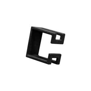 A black, rectangular plastic or metal clip with an open side and two square holes at the ends, photographed against a plain white background—a simple yet functional example of curated Estonian design, perfect for any modern gift shop. Gate21.ee