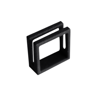 A black, rectangular, open-frame plastic bracket with two parallel sides and two slots on one side, ideal for a curated concept shop display, placed on a plain white background. Gate21.ee