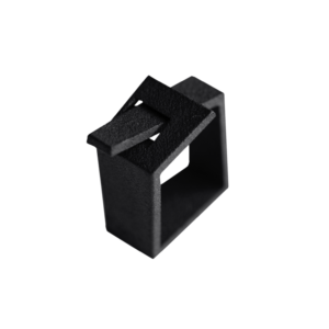 A black, geometric, house-shaped object with a rectangular base and a slanted roof, photographed against a plain white background—an example of curated Estonian design perfect for any modern gift shop. Gate21.ee