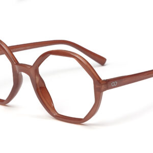 The LOLITA - Mauve eyeglasses feature translucent mauve frames with large, geometric octagonal lenses and straight arms inspired by Estonian design, shown on a white background. Gate21.ee
