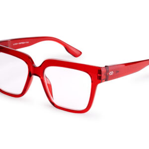 The MAX - Crystal Red features bold, square red frames with clear lenses, thick arms, and a glossy finish—an eye-catching accessory and a standout choice for anyone looking for unique eyewear in Tallinn. Gate21.ee
