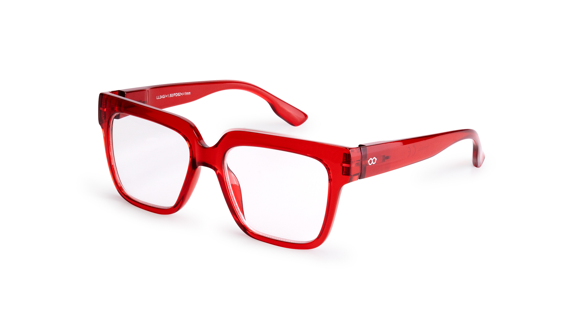 The MAX - Crystal Red features bold, square red frames with clear lenses, thick arms, and a glossy finish—an eye-catching accessory and a standout choice for anyone looking for unique eyewear in Tallinn. Gate21.ee