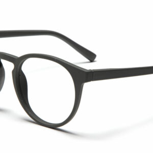 A pair of PAPILLON - Olive Green round spectacles with clear lenses, shown at an angle on a white background—showcasing distinctive Estonian-inspired design. Gate21.ee