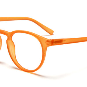 PAPILLON - Warm Orange: Round, translucent orange spectacles with no lenses, displayed on a white background—ideal for anyone seeking a unique accessory or a quirky present while exploring Tallinn. Gate21.ee