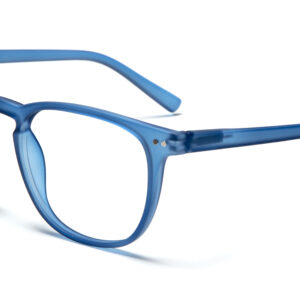 THE GEORGE - Blue Marine: blue rectangular eyeglasses with clear lenses and gently curved arms, shown on a white background—an elegant display of curated Estonian design. Gate21.ee