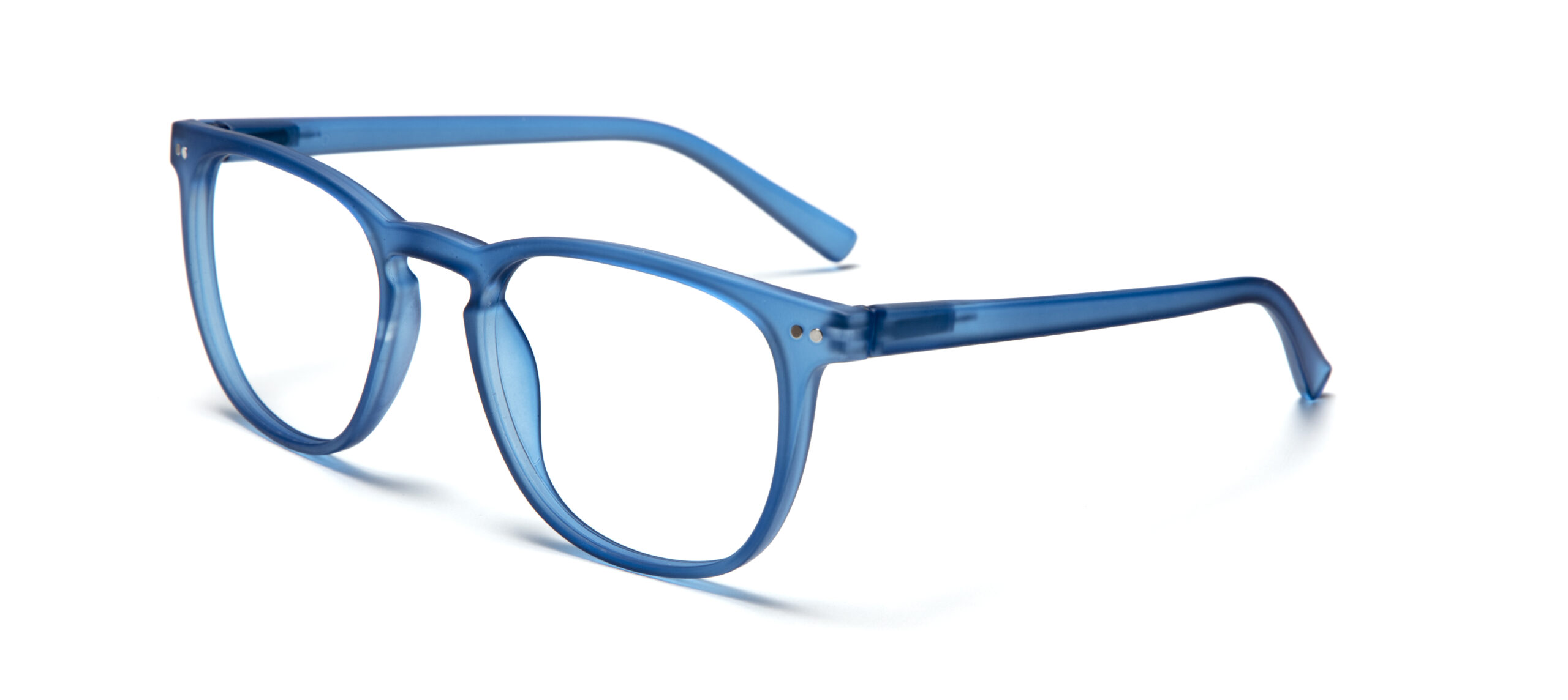 THE GEORGE - Blue Marine: blue rectangular eyeglasses with clear lenses and gently curved arms, shown on a white background&mdash;an elegant display of curated Estonian design. Gate21.ee