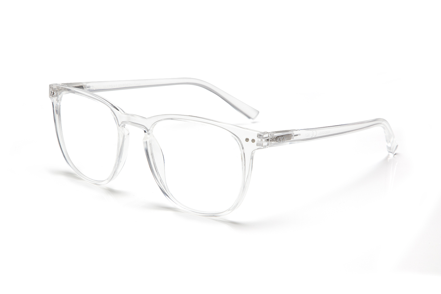 THE GEORGE - Crystal Clear: Rectangular spectacles crafted from transparent plastic, inspired by Estonian design. A unique and stylish gift shop find, shown on a white background. Gate21.ee