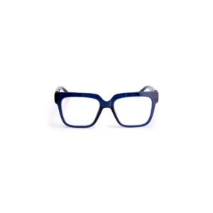 The MAX - Blue Marine spectacles feature square blue frames with clear lenses, inspired by Estonian design, displayed on a white background facing forwards. Gate21.ee