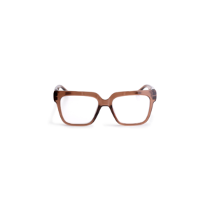 MAX - Hazel features square-shaped eyeglasses with thick, brown translucent frames inspired by Estonian design, shown from the front on a white background. Gate21.ee
