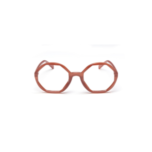 A pair of LOLITA - Mauve eyeglasses featuring thick, mauve, octagonal frames and clear lenses, set against a white background—ideal for introducing a pop of Estonian design flair to any concept store or gift shop. Gate21.ee