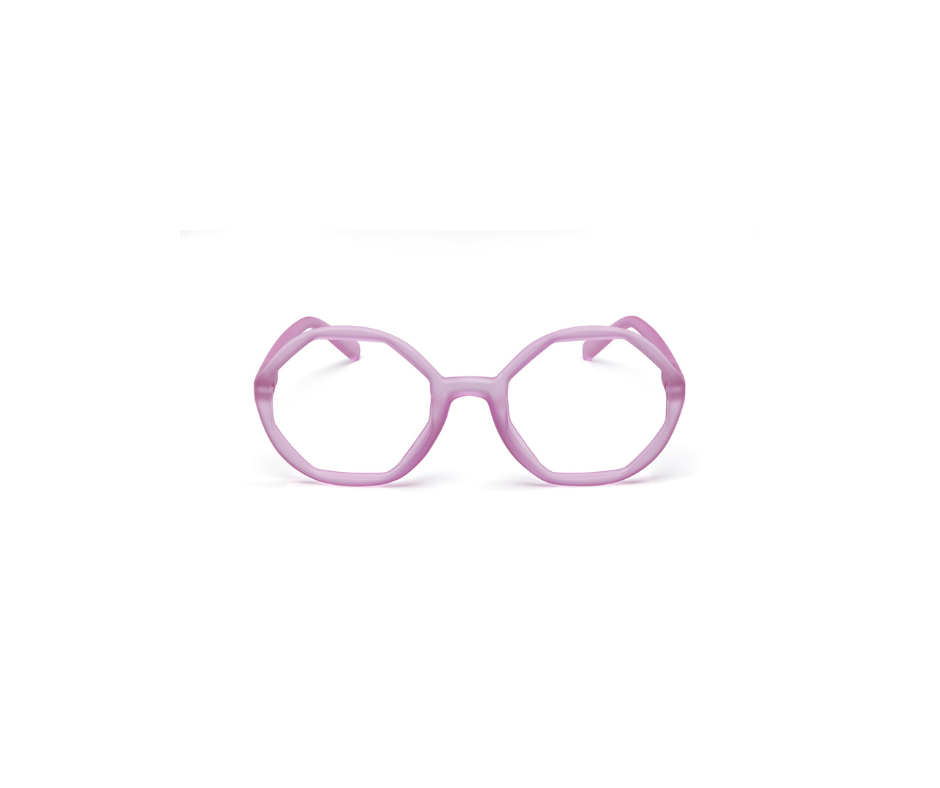 LOLITA - Lavender: Geometric octagonal spectacles in a light pink hue, inspired by Estonian design, shown on white—ideal for Tallinn shopping or as a standout find in local gift shops. Gate21.ee
