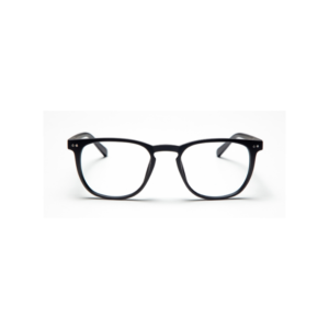 THE GEORGE - Black: Sleek rectangular spectacles with clear lenses, shown from the front on a white background—an ideal accessory to enhance your style after exploring Tallinn or browsing a local concept shop. Gate21.ee