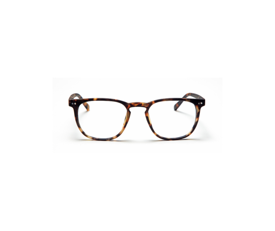 THE GEORGE - Turtle: rectangular tortoiseshell spectacles with clear lenses, crafted for a refined look and showcased on a plain white background—a tribute to sophisticated Estonian design. Gate21.ee
