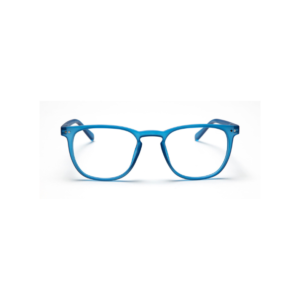 THE GEORGE - Blue Marine: Bold blue full-rim spectacles with clear lenses and silver corner accents, showcasing Estonian design. Photographed on a white background—perfect for gift shops seeking unique standout pieces. Gate21.ee