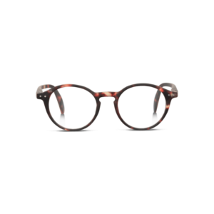 The FAUST - Turtle features round tortoiseshell-patterned frames, clear lenses, and silver accents on the upper corners—a stylish eyewear choice for those seeking unique ideas. Shown against a white background. Gate21.ee