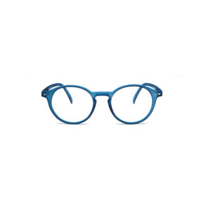 FAUST - Vintage Blue: Round matte blue eyeglasses featured on a white background. Their simple, modern look embodies the clean aesthetic typical of Estonian design and Tallinn concept shops. Gate21.ee
