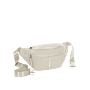The Waistbag Vancouver - Cognac features a front zip pocket, adjustable strap, and plastic buckle. Ideal for shopping in Tallinn, it highlights simple Estonian design on a plain white background. Gate21.ee