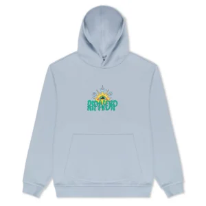 The Mind Games hoodie in Powder Blue features a front pocket, a hood, and a vibrant crown graphic with the word ARMOUR in green and yellow on the chest—a standout piece inspired by Tallinn shopping or top concept stores. Gate21.ee