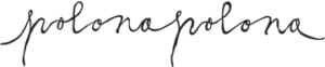 The image shows "polona polona" written twice in smooth, black cursive on a light grey background, reflecting Estonian elegance seen in Tallinn shops—featured on The Glam Rocker - Big cup. Gate21.ee